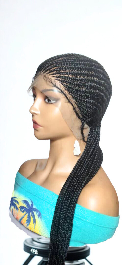 Braided Wig. Large Black Cornrow Braids. Full Lace Baby Hair. Lemonade Braids