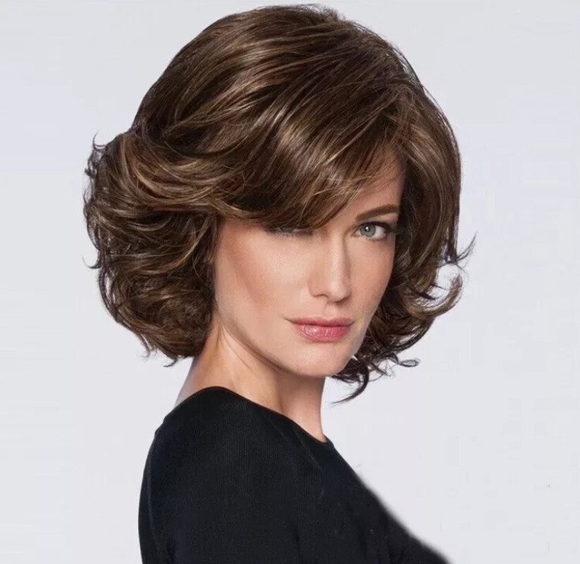 Women’s Short Curly hair Dark Brown Layered Capless Wig 12 Inch