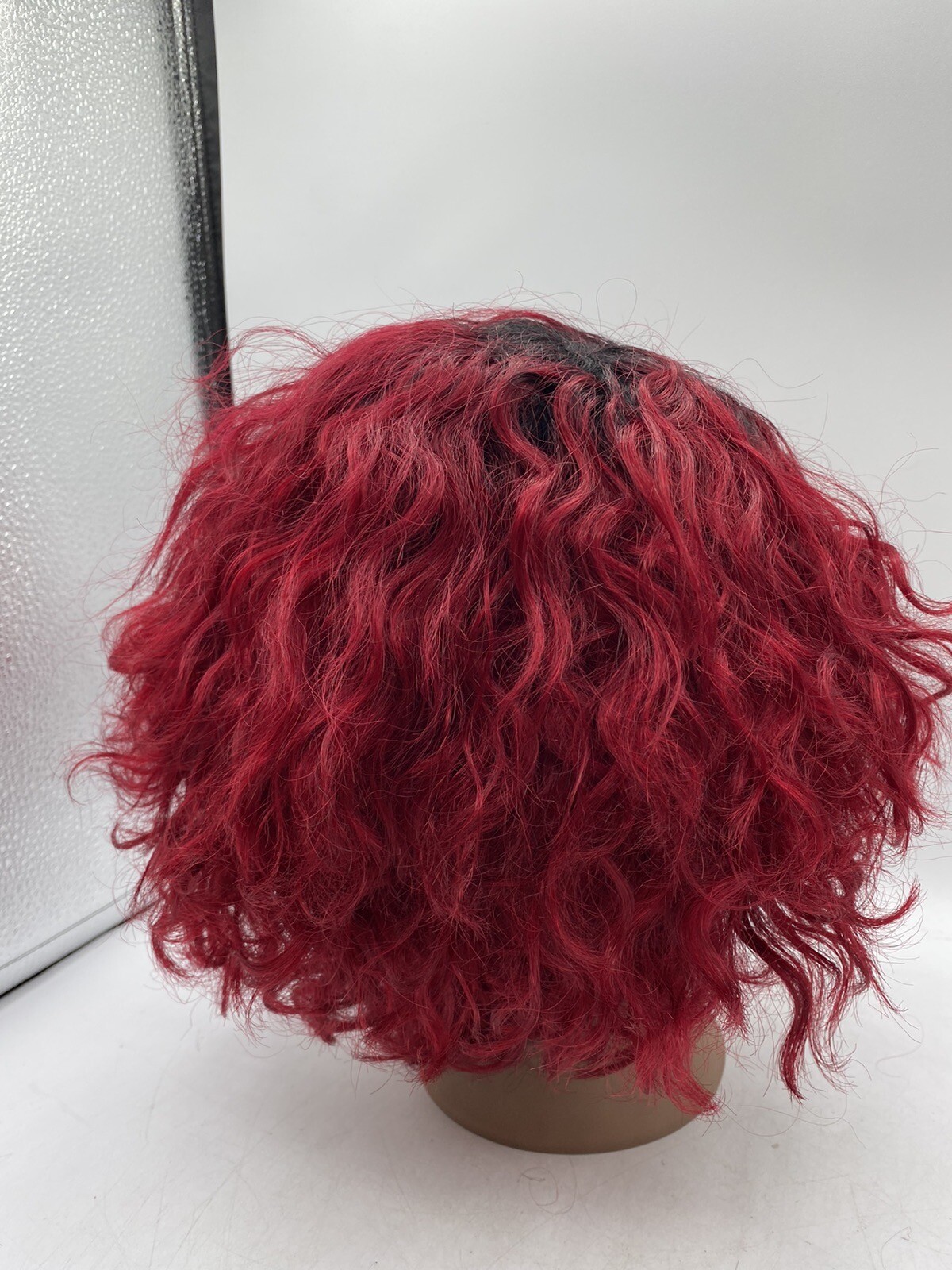 Quantum Love Human Hair Short Side Part Curly Wig Ombre Black/Burgundy Red