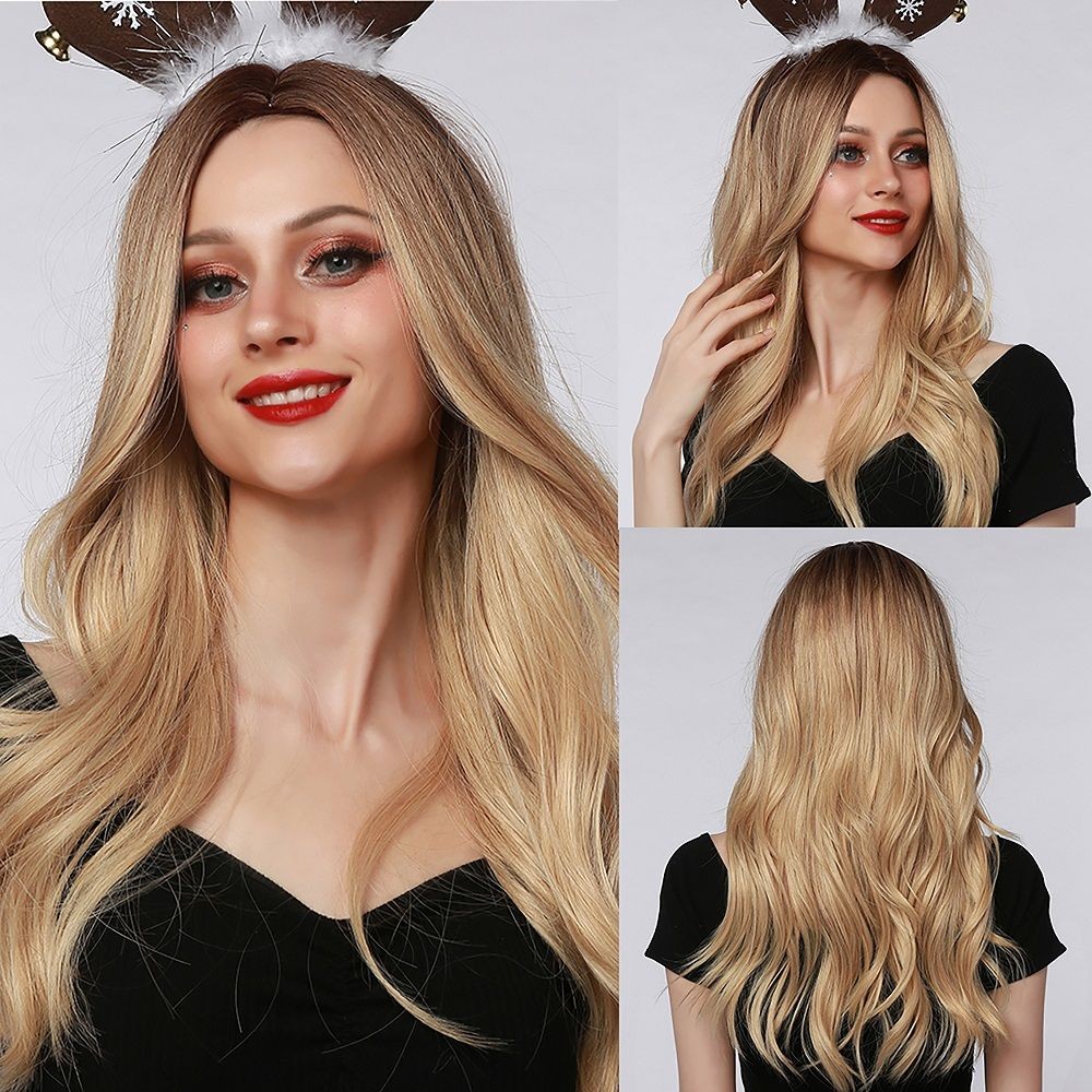 Long Ombré Brown Blonde Pink Curly Wavy Hair Wigs Women Daily Party Cosplay US