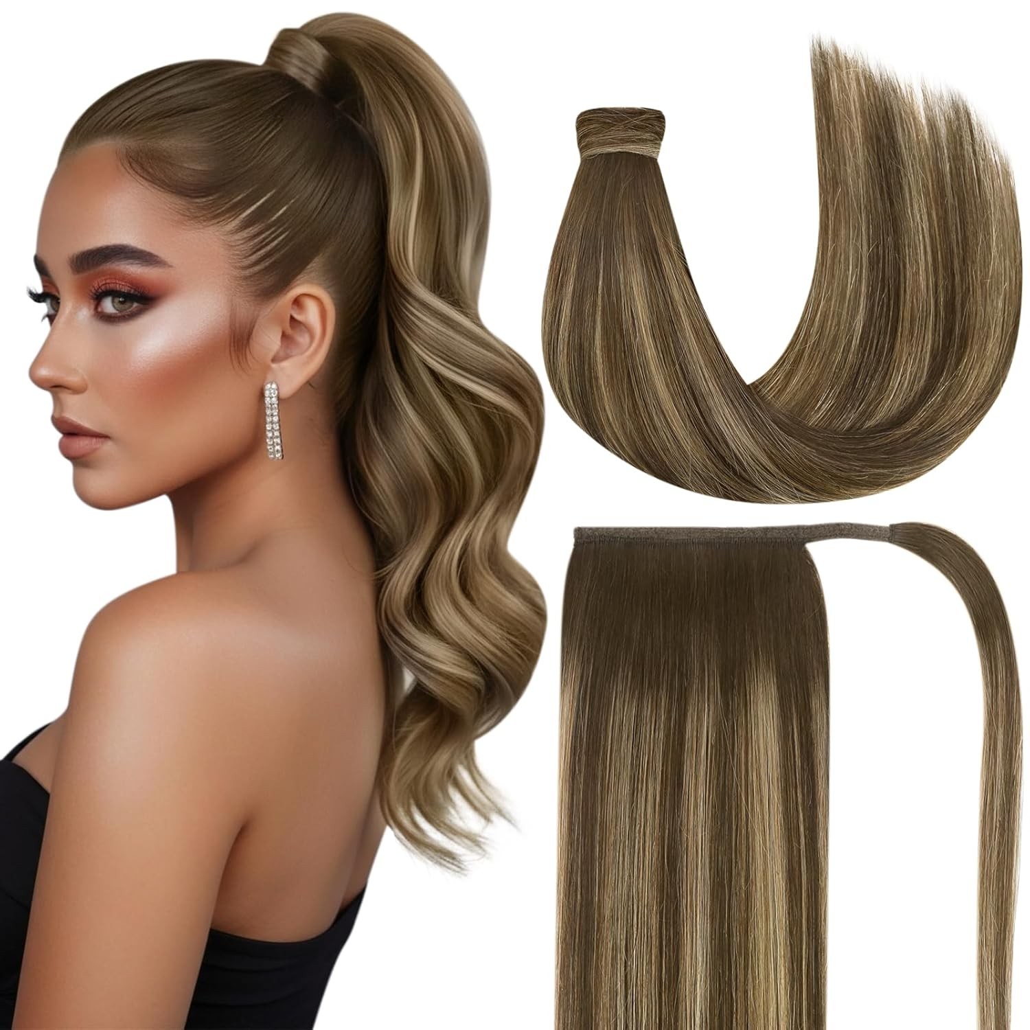 Sunny Hair PONYTAIL 22in Md. Brown Balayage Ombre Caramel Blonde Hair Extensions