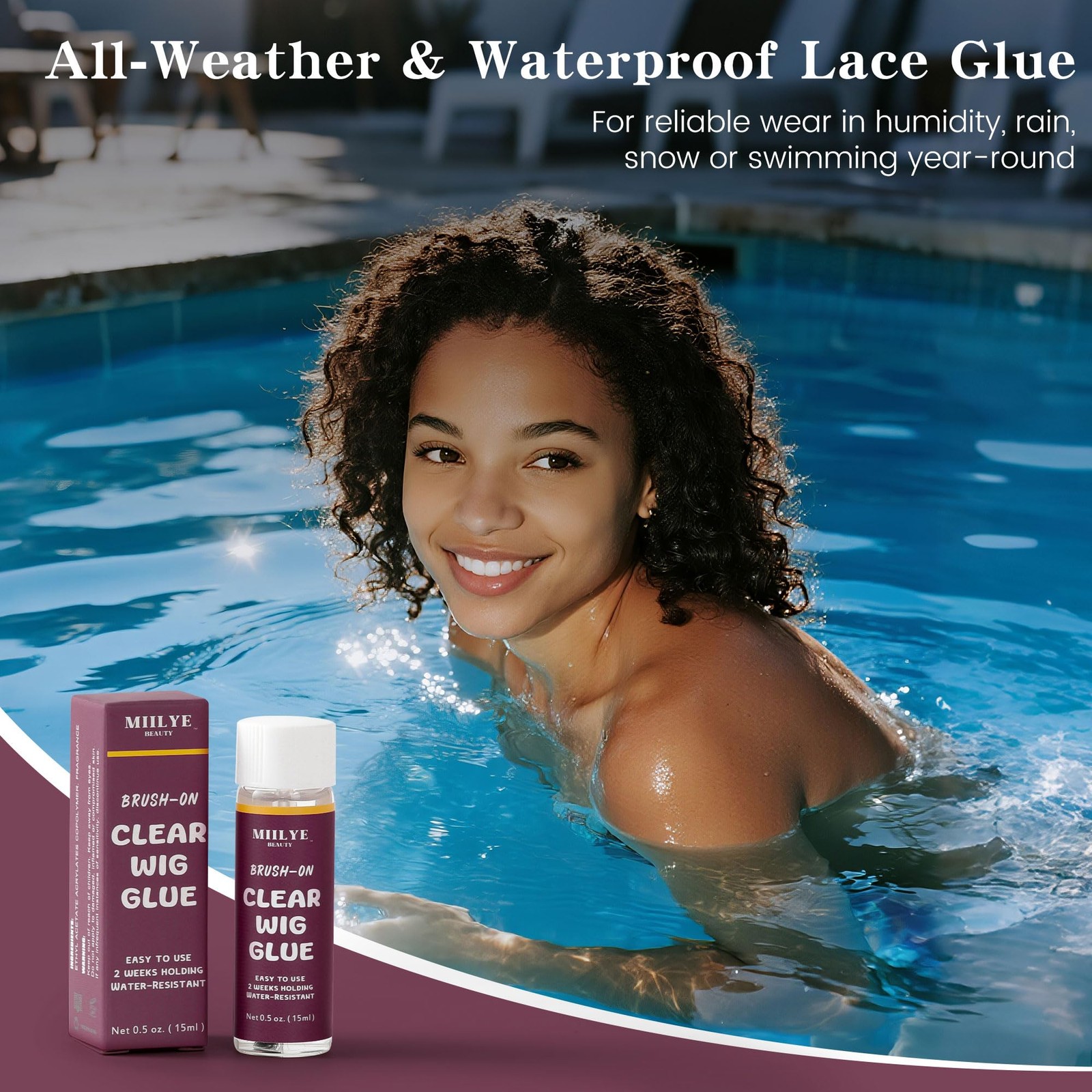Waterproof Clear Lace Glue, Sweat & Swim Proof Strong Hold for Wigs & Hair Sy…