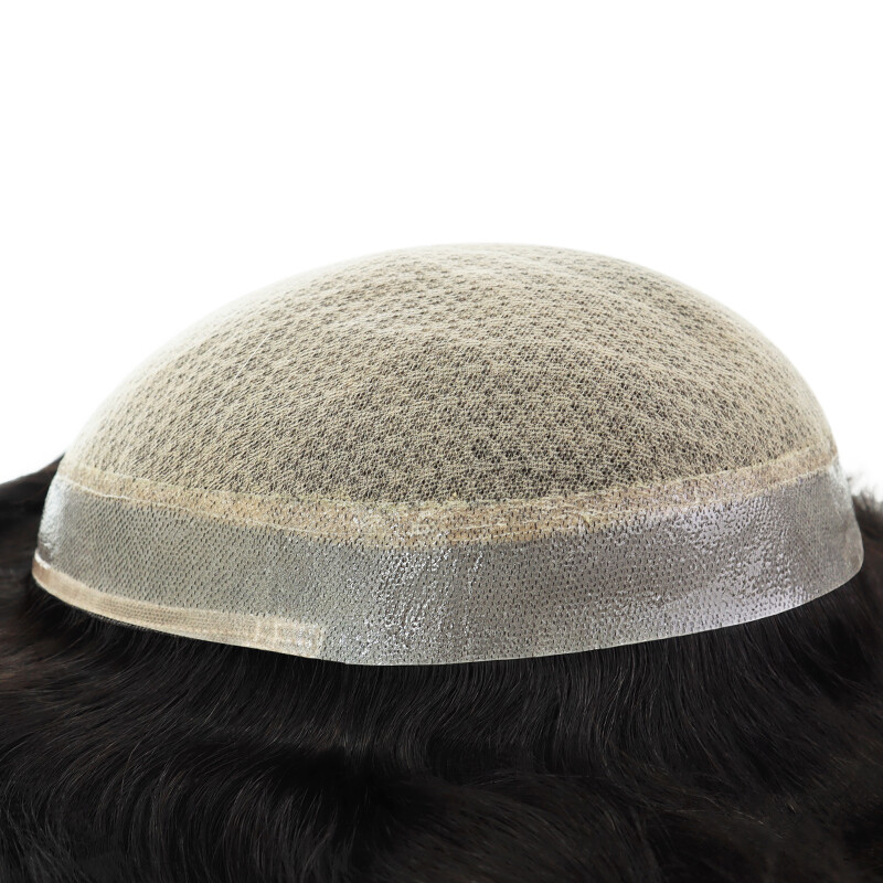 Mens Toupee Human Hair System Diamond Net Injection Skin Straight Hair Pieces#NC