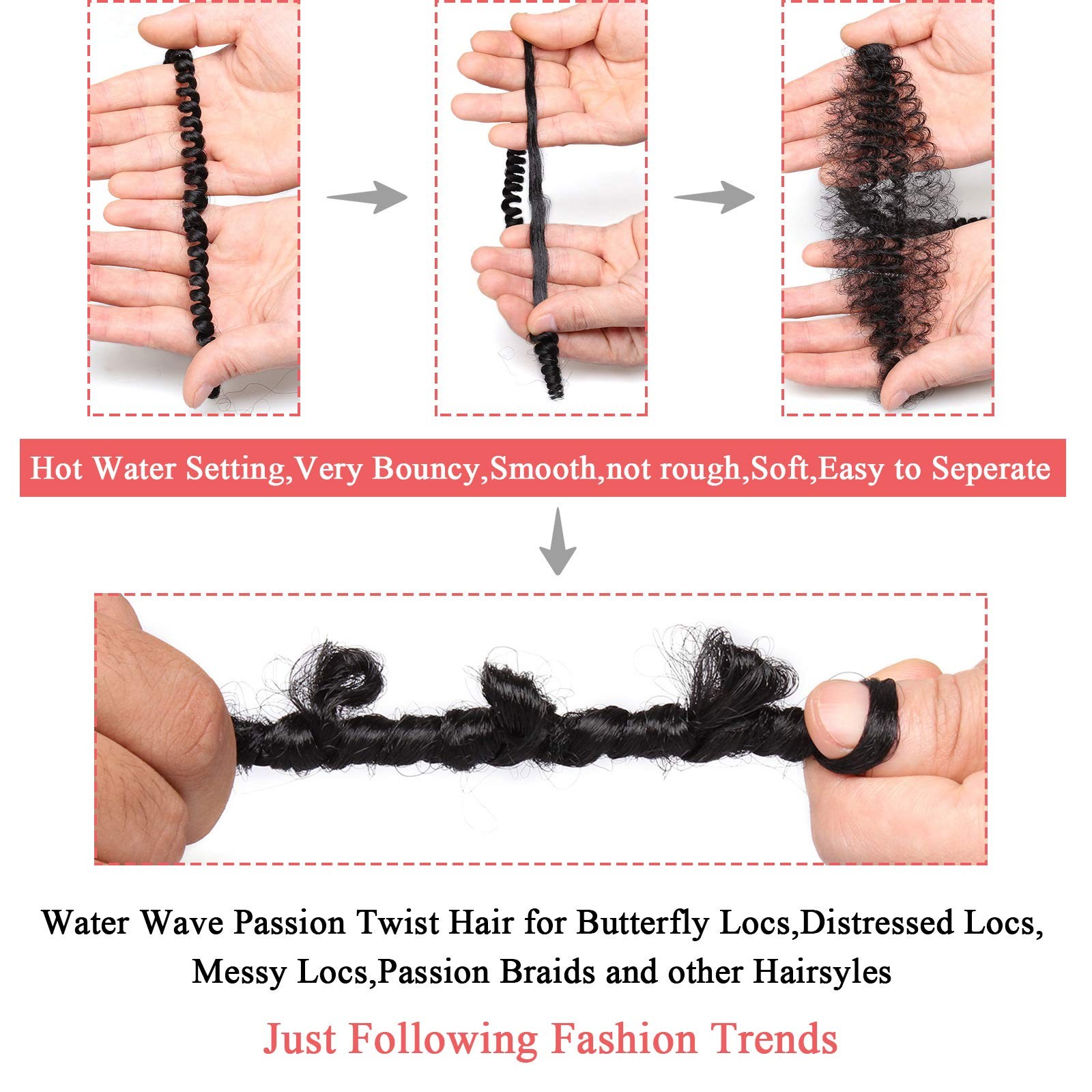 Leeven 24 Inch Passion Twist Hair Ombre Burgundy Water Wave Crochet Hair for Bla
