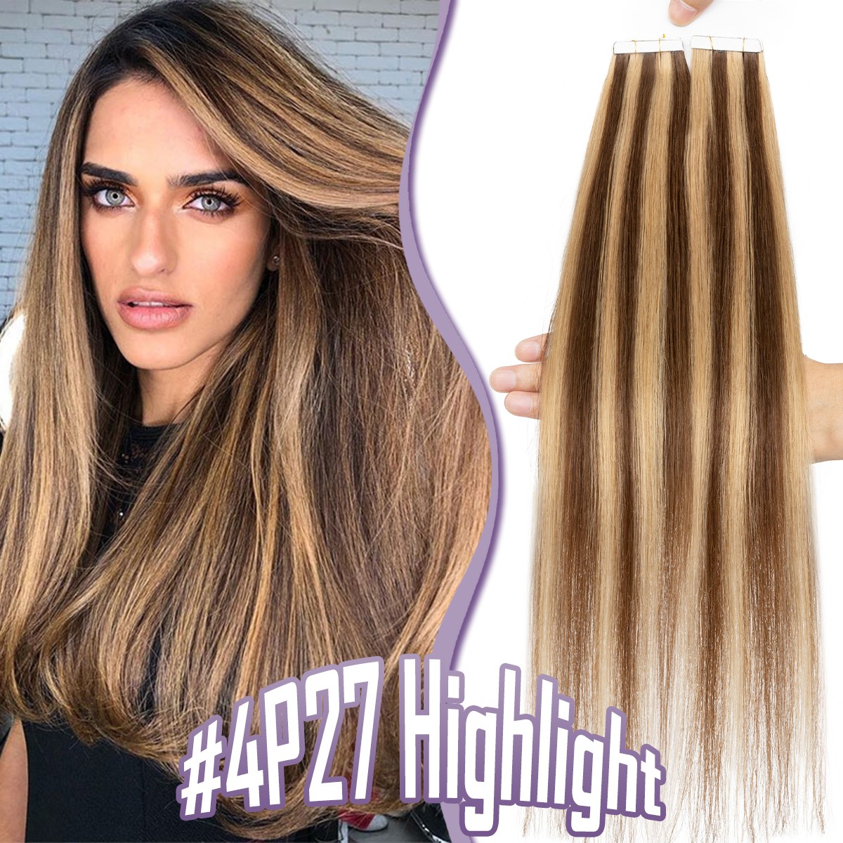 Tape in 100% Remy Human Hair Extensions Skin Weft Real 80Pieces Thick Highlight