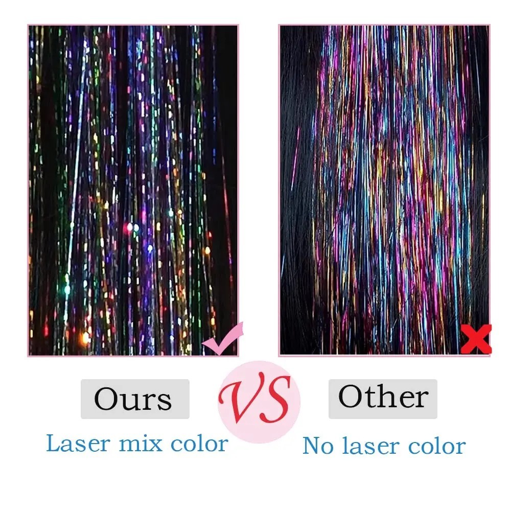 Sparkle Hair Tinsel Holographic Glitter Extensions Highlights False Hairstyling