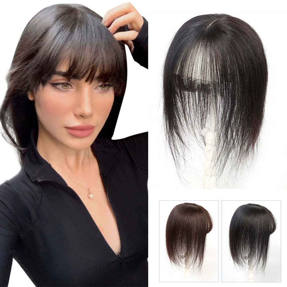 100% Human hair 5*8 Toupee Hair Extension Clip in Topper hair with bangs straigh