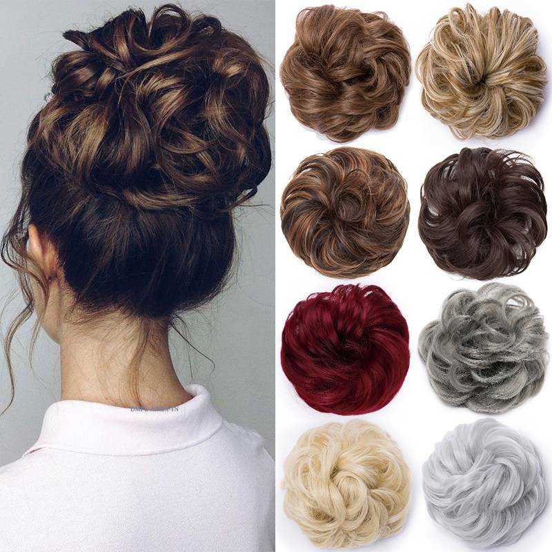 US Rose Scrunchies Chignon Curly Messy Bun Updo As Real Clip In Hair Extensions