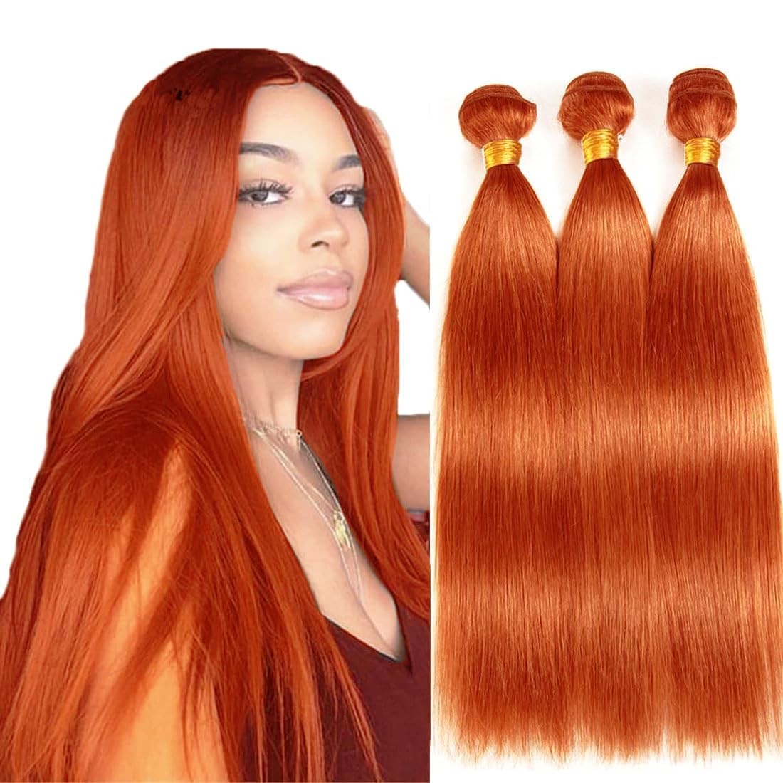 Peenoll 24 26 28 Inch Orange 350 Yaki Wave Bundles Human Hair Brazilian Remy
