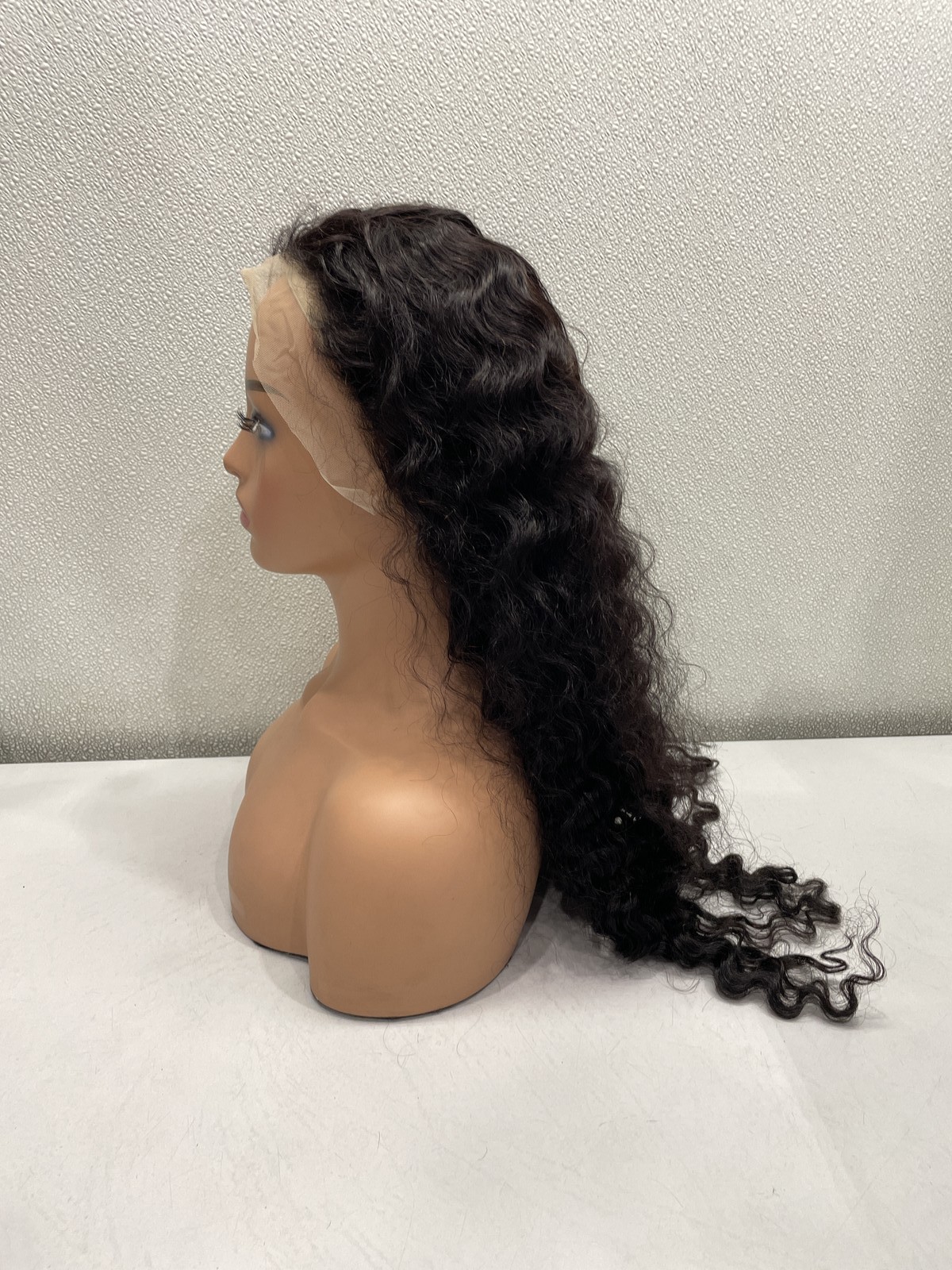 Natural Black Deep Wave Human Hair Blend 13×4 Lace Front 180% Density Wig, 26″