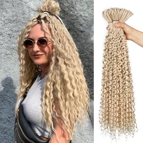 Double Ended Platinum Blonde Curly Dreadlock Extensions – 50 Strands Wavy Croche
