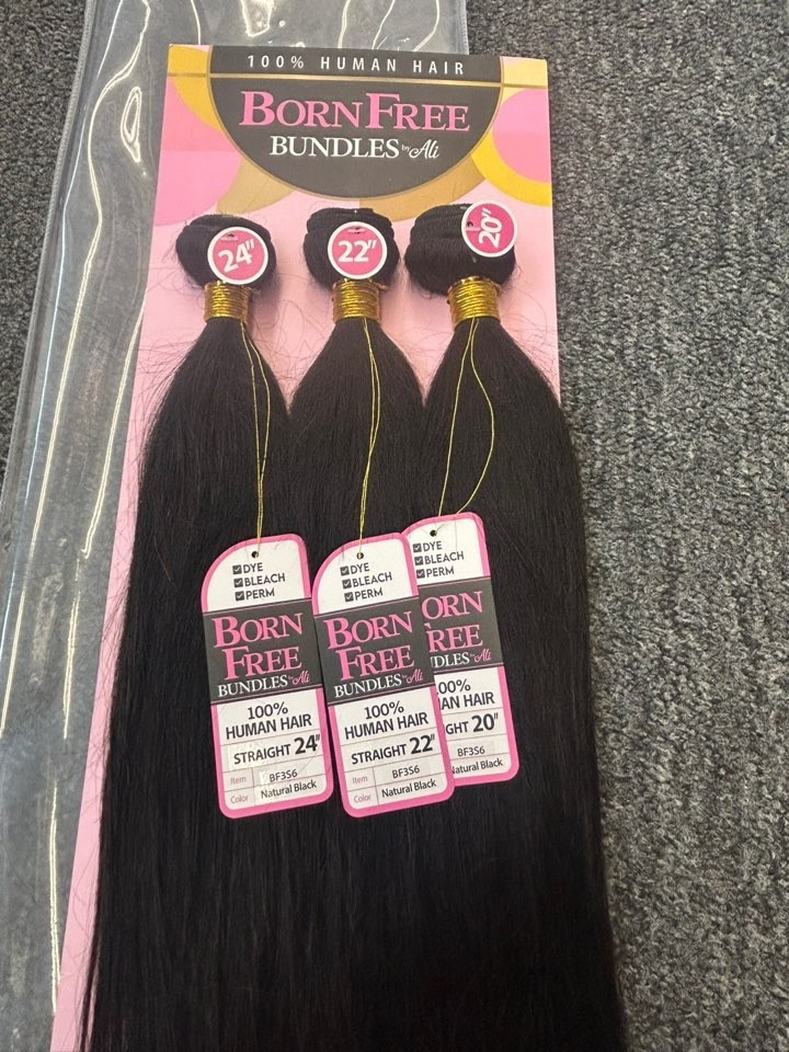 CHADE 100% HUMAN HAIR BORN FREE BUNDLES STRAIGHT 20″22″24 #NAT BLACK