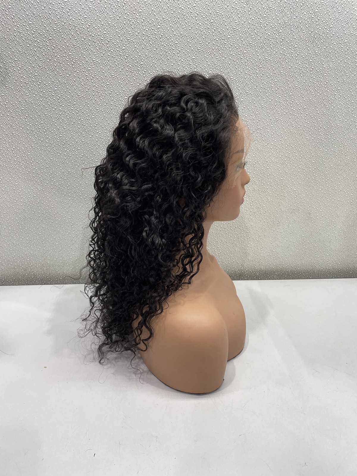 SNJON Natural Black Water Wave Human Hair Blend 13×6 Front Lace Wig, 18″