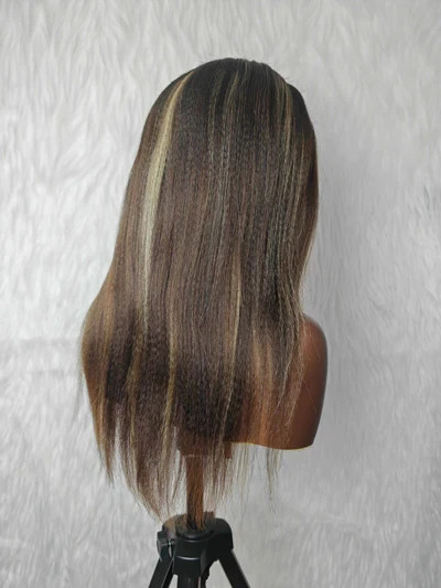 16inch 13×6 Full Frontal HD Lace Raw Hair Yaki Highlight Human Hair Wig