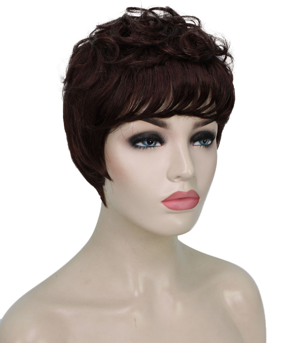 Veronica – Curly Kanekalon Synthetic Fiber Full Wig, 2-4.5 in, Dark Auburn