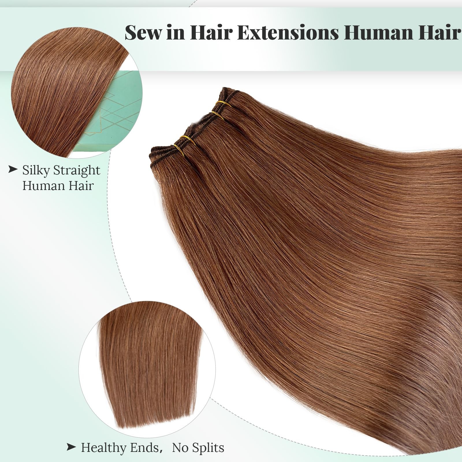 Licoville Auburn Brown Weft Hair Extensions Bundles 16 Inch 100G Hand Tied Hair