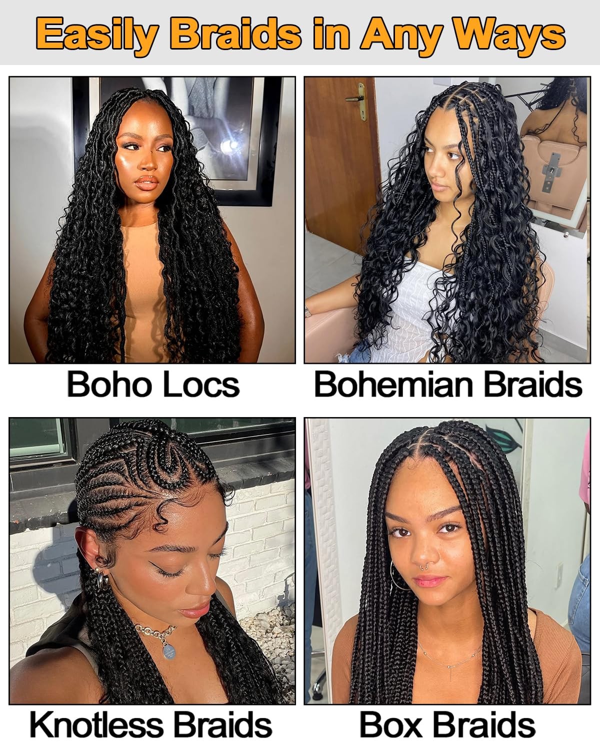 BEEOS #1 Jet Black Boho Hair for Braiding, Deep Wave Bulk Human Hair for Knotles