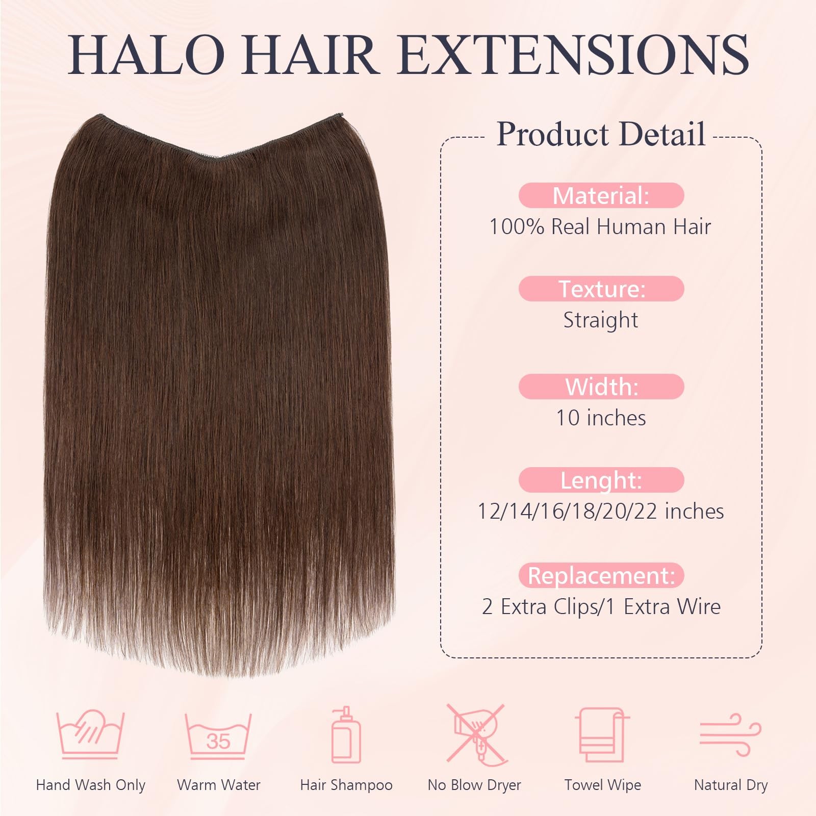 Tess Halo Hair Extensions Real Human Hair Remy Hair 12 Inch Straight Adjustable