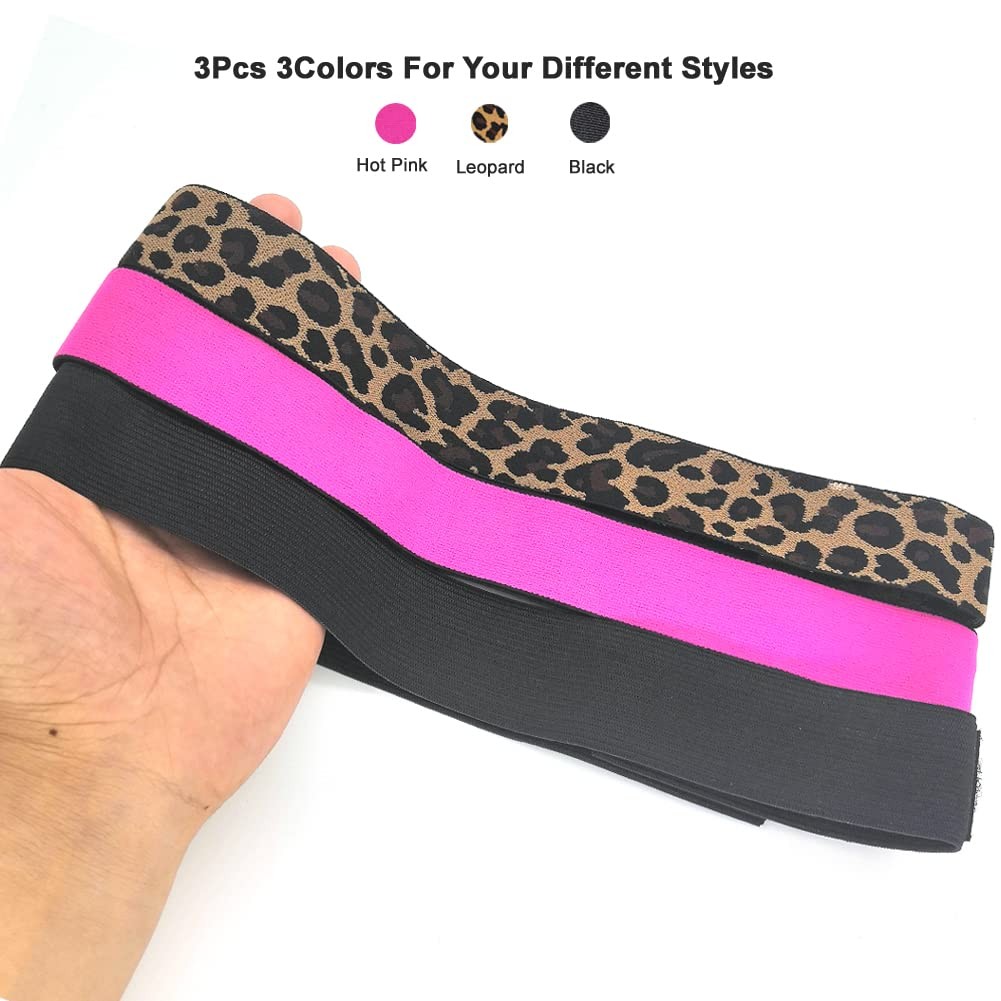 AIFIHIYI Elastic Bands Set for 1 Count (Pack of 3), Leopard+ Black+ Rose Red