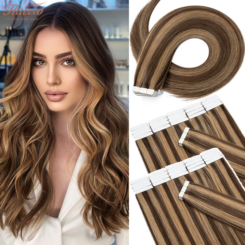 HAIRRO Thick Tape In Real Remy Human Hair Extensions Seamless Hairpiece BALAYAGE