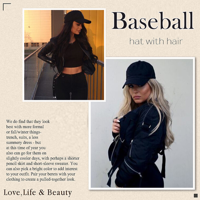 Baseball Hat Cap with Hair Extensions Synthetic Long Curly Ponytail Natural Wavy