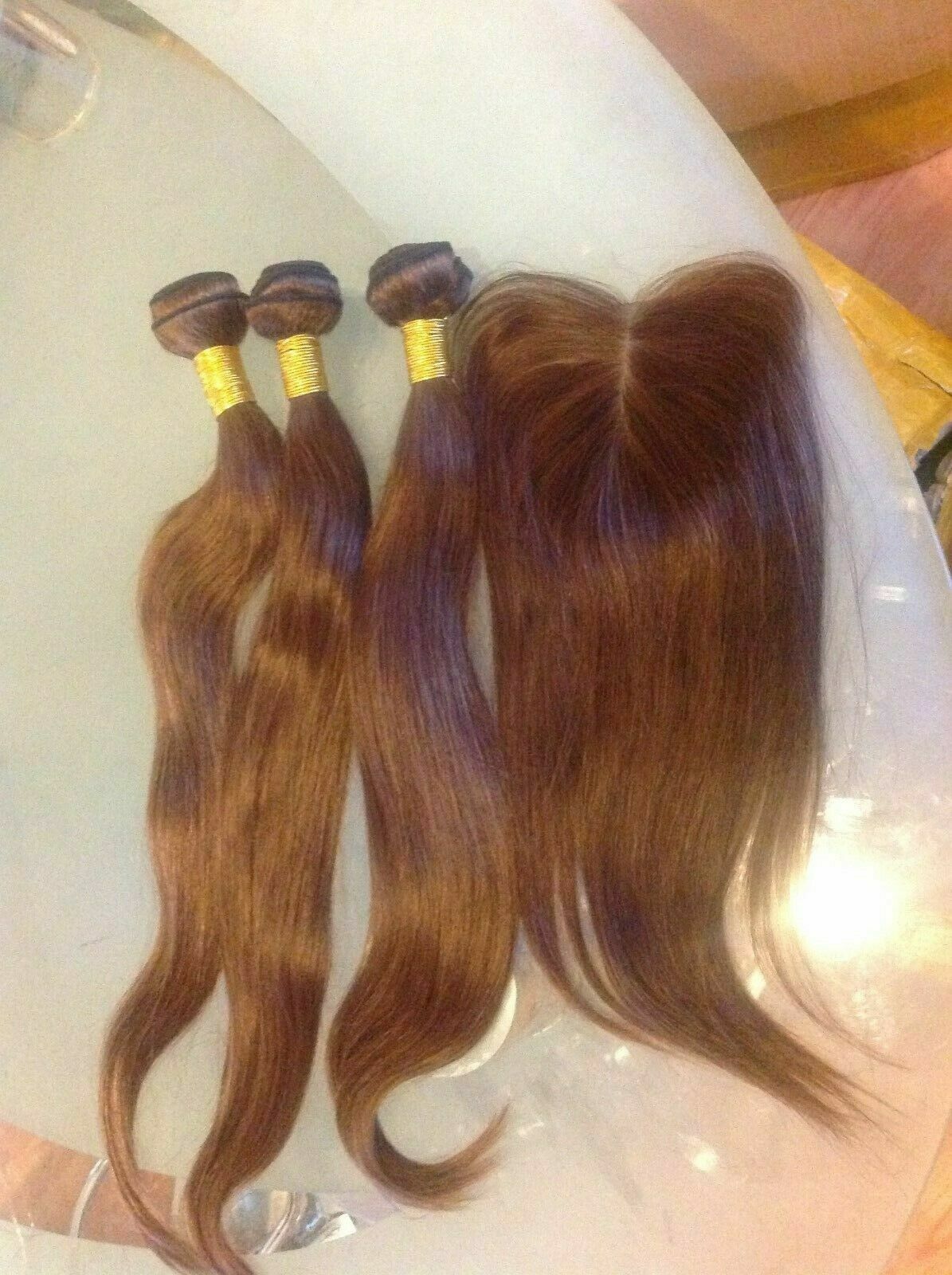 12A BRAZILIAN VIRGIN HAIR CHESTNUT BROWN 4# STAIGHT 22+22+22&14INCHES SILK BASE