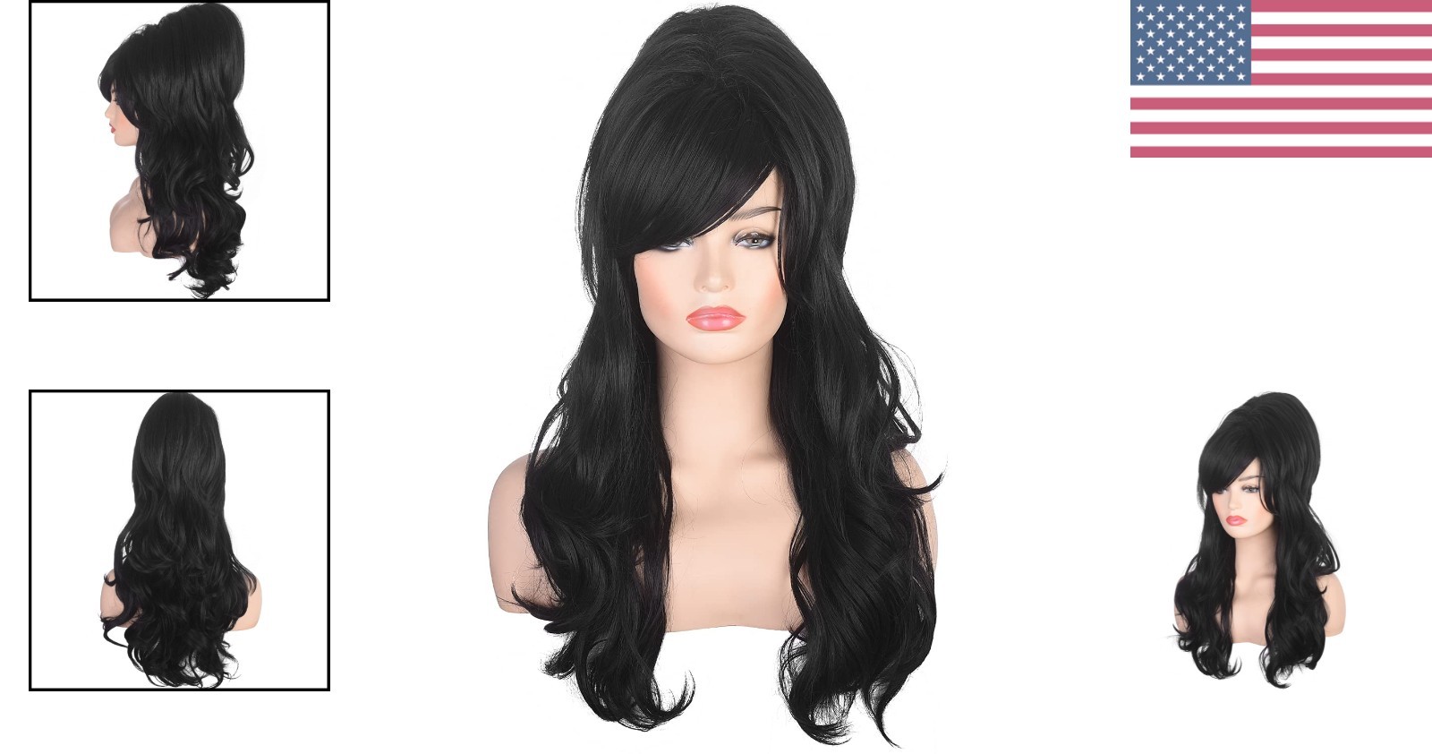 Retro 90s Black Beehive Wig – Curly Synthetic Hair for Ultimate Costume Glam