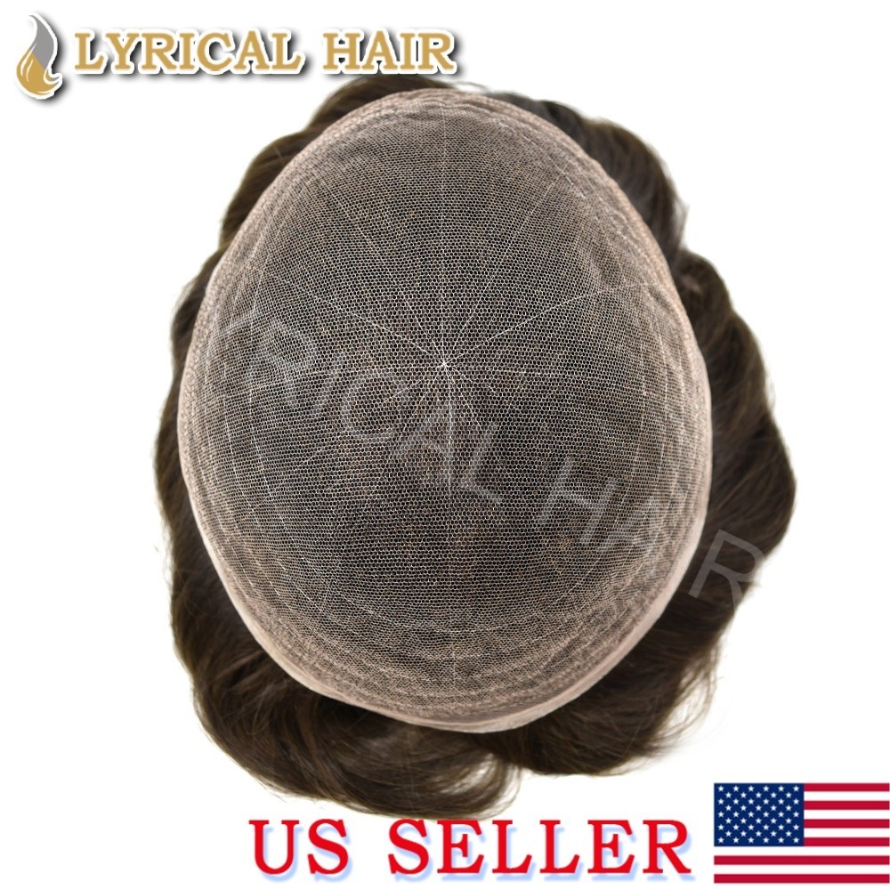 Lyrical Hair Mens Full Lace Human Hair Toupee Invisible Natural Hairpiece System