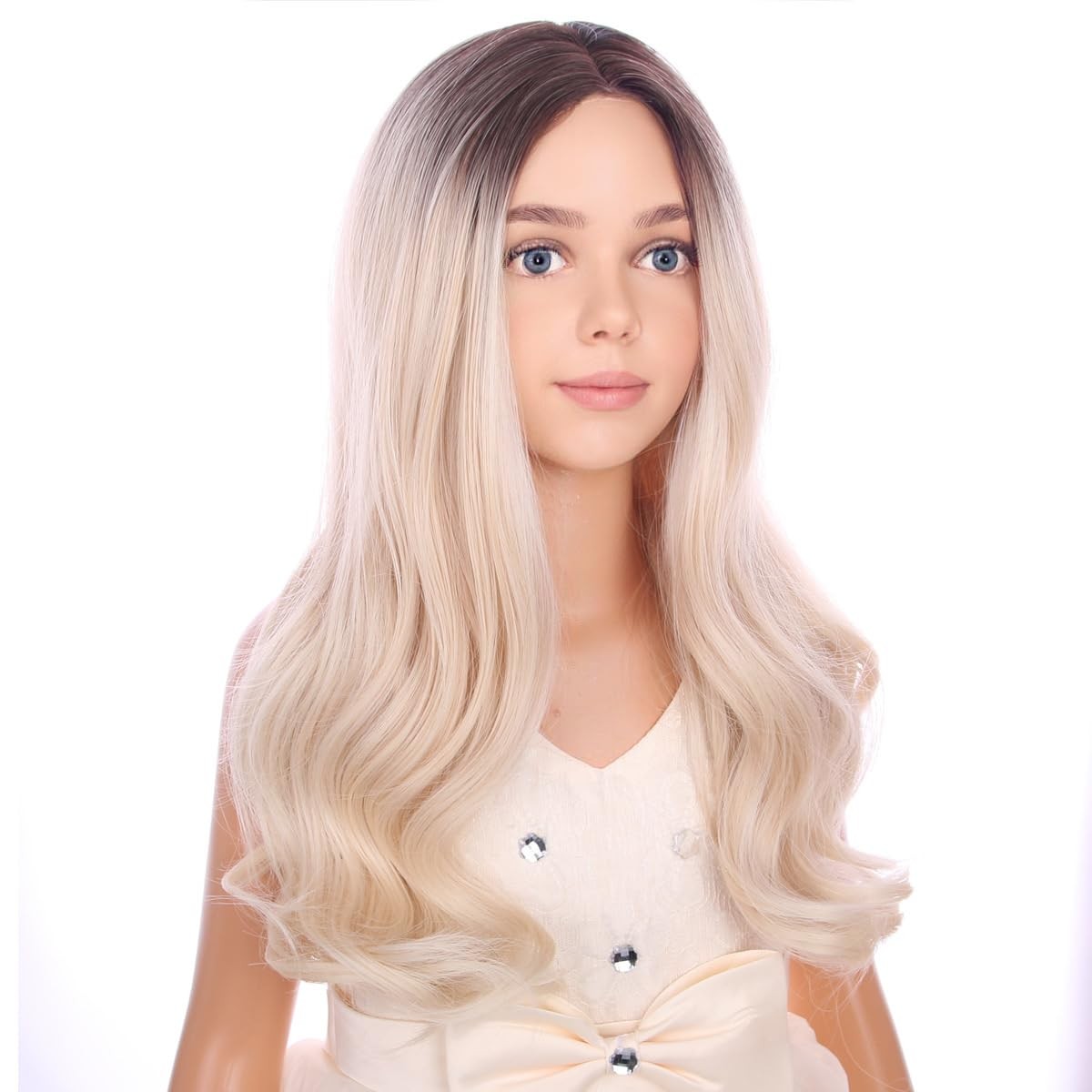 Long Blonde Wigs Long Curly Wavy Ombre Blonde Wig Middle Part Girls Wigs Heat…