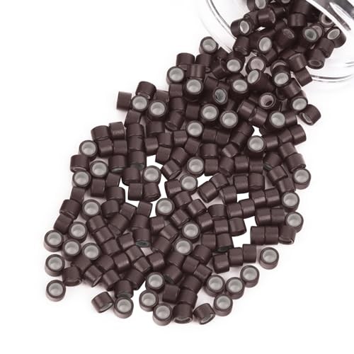 200Pcs 4mm Silicone Lined Micro Ring Beads for Hair Micro 4mm 200Pcs Brown