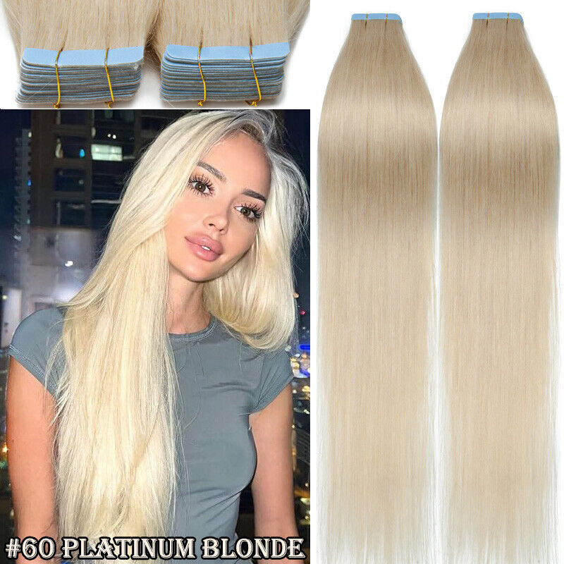 40pcs Tape In /On 100% Real Remy Human Hair Extensions Skin Weft Light Blonde US