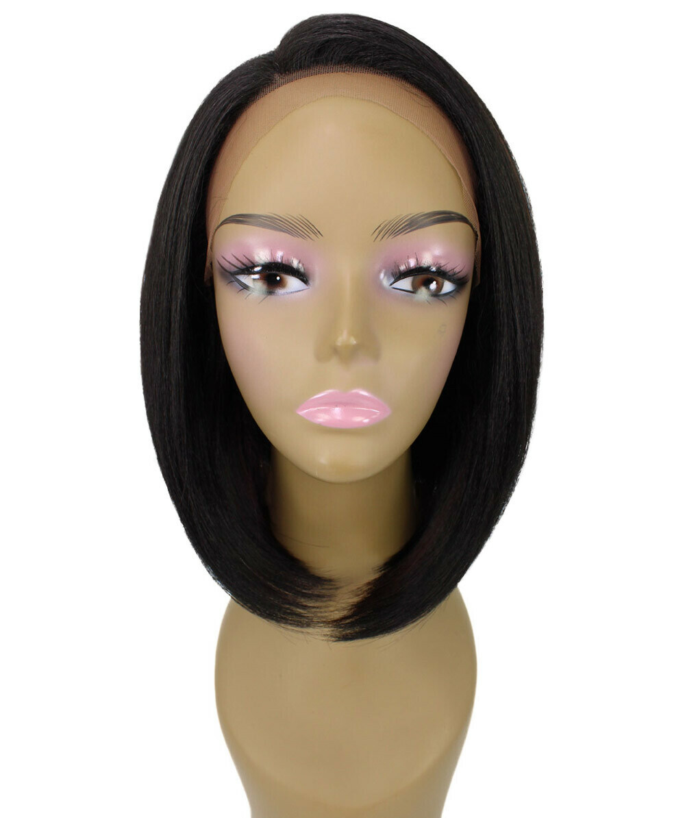 Straight 11 in 4X4 Hand Tied Lace Front Wig, Black with Auburn Highlights