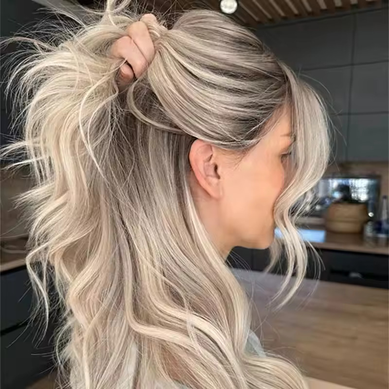 18Inch OmbrePlatinum Blonde Highlights 100% Human Hair 13×4 Lace Front Wigs