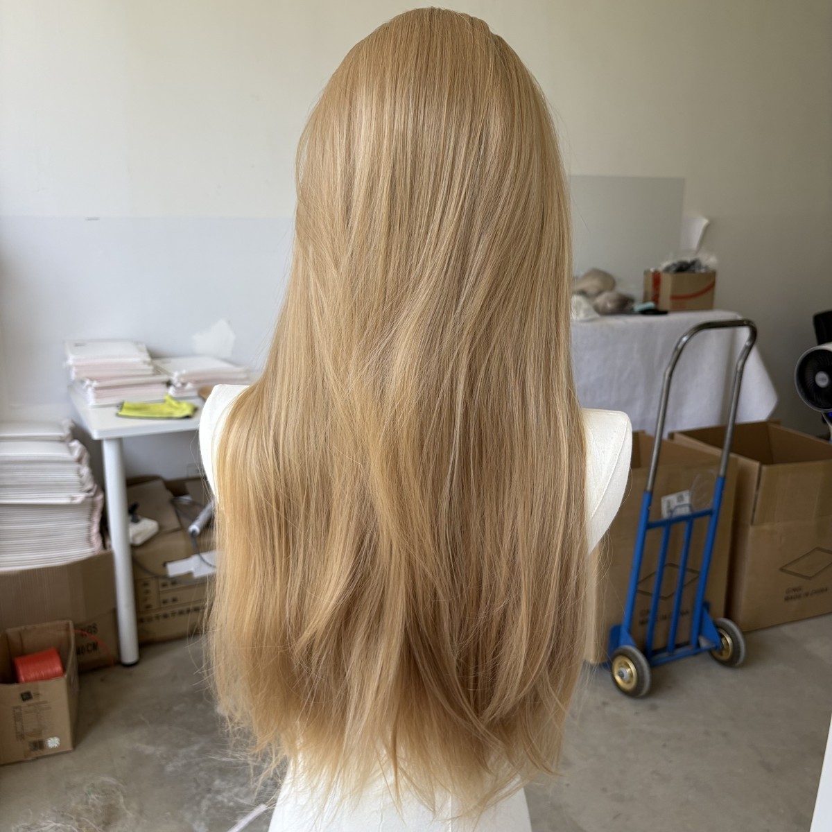 Long Straight Glue Less Lace Front Wig Natural Ash Blonde Synthetic Hair sOFT