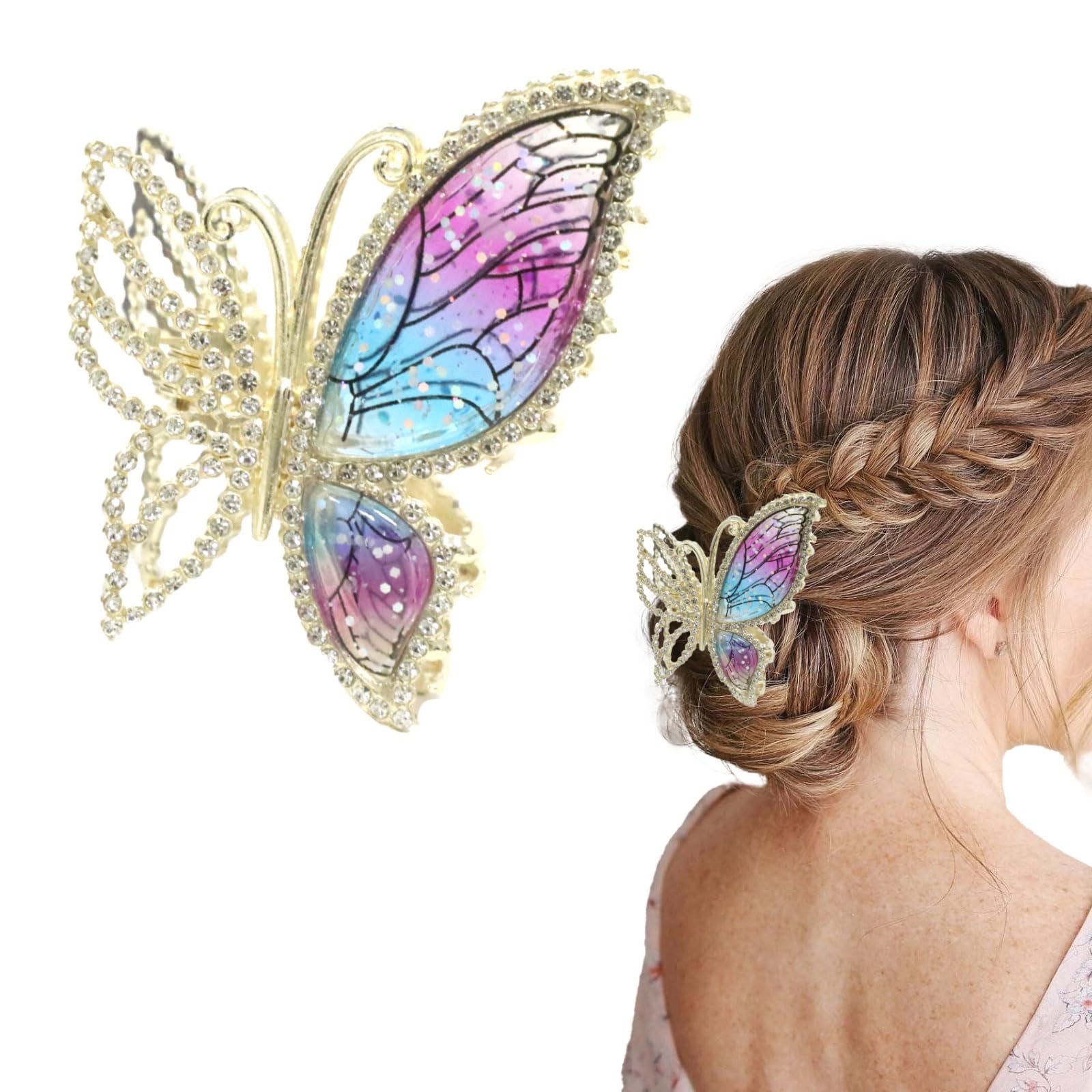 Butterfly Hair Clips with Metal Claw – 1 Count (Pack of 1), Blue & Purple