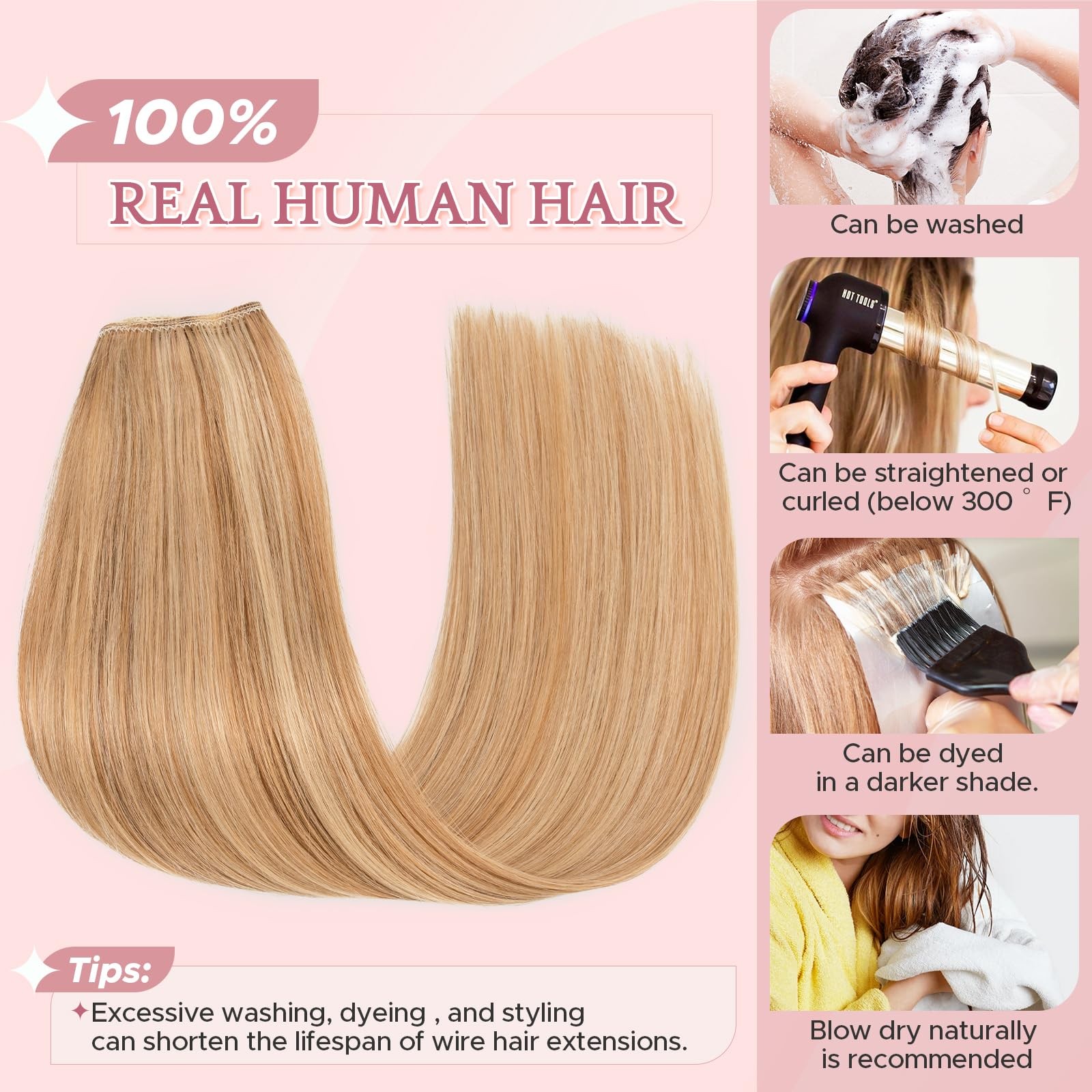Sego Halo Hair Extensions Adjustable Invisible Wire Extensions Real Human Hair