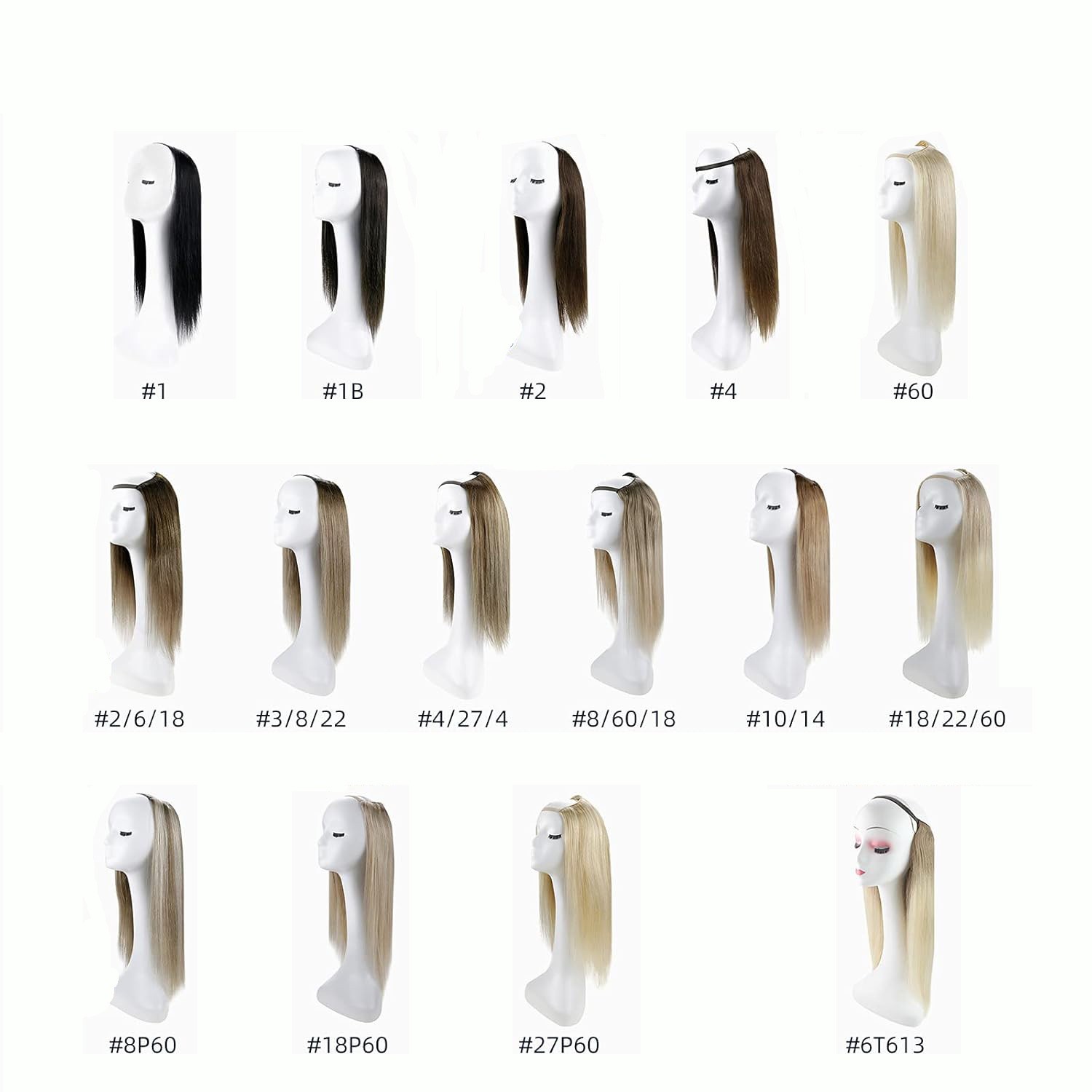U Part 3/4 Half Wig with Clips In 100% Real Remy Human Hair Straight Hairpiece