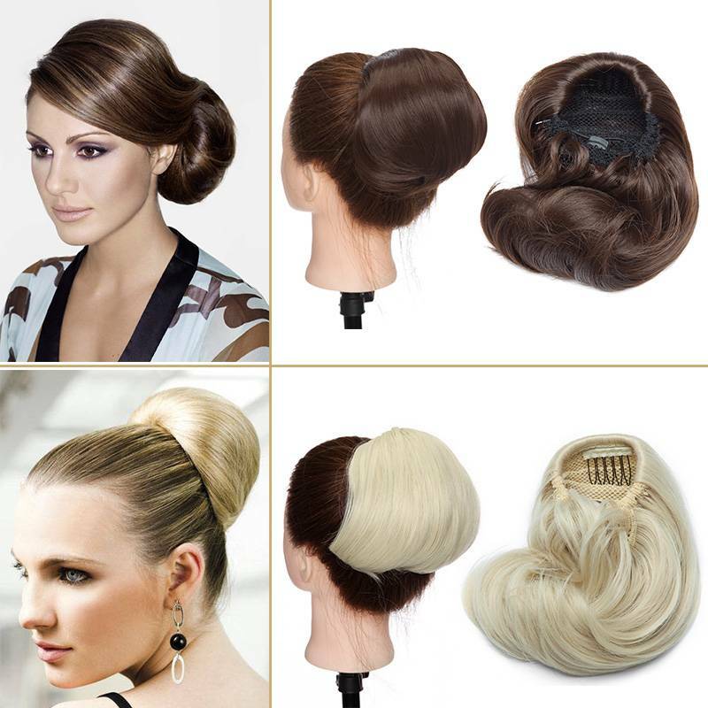 Straight Short Scrunchies as Hepburn Hair Bun Updo Extension Ponytail Hairpiece