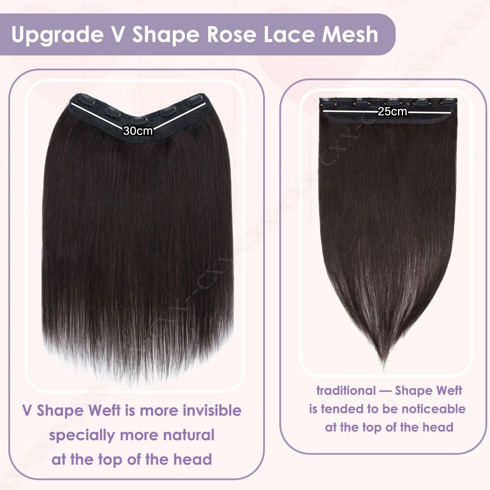 V Shape Weft One Piece Thick Hair Extension Clip In Natural looking Dark Brown