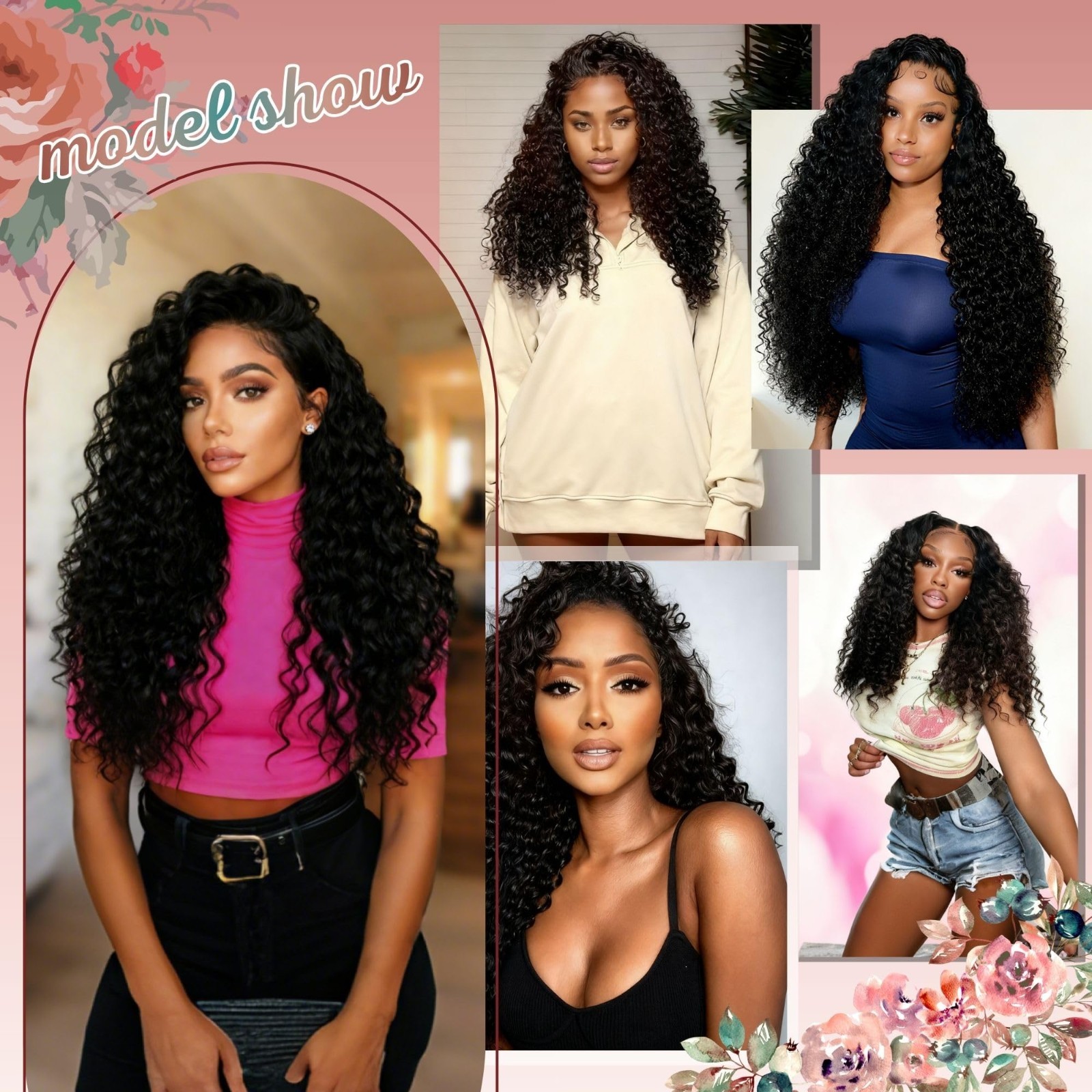 24″ Deep Wave Half Wig Human Hair – Glueless Curly, 200% Density, Easy Wear, Nat