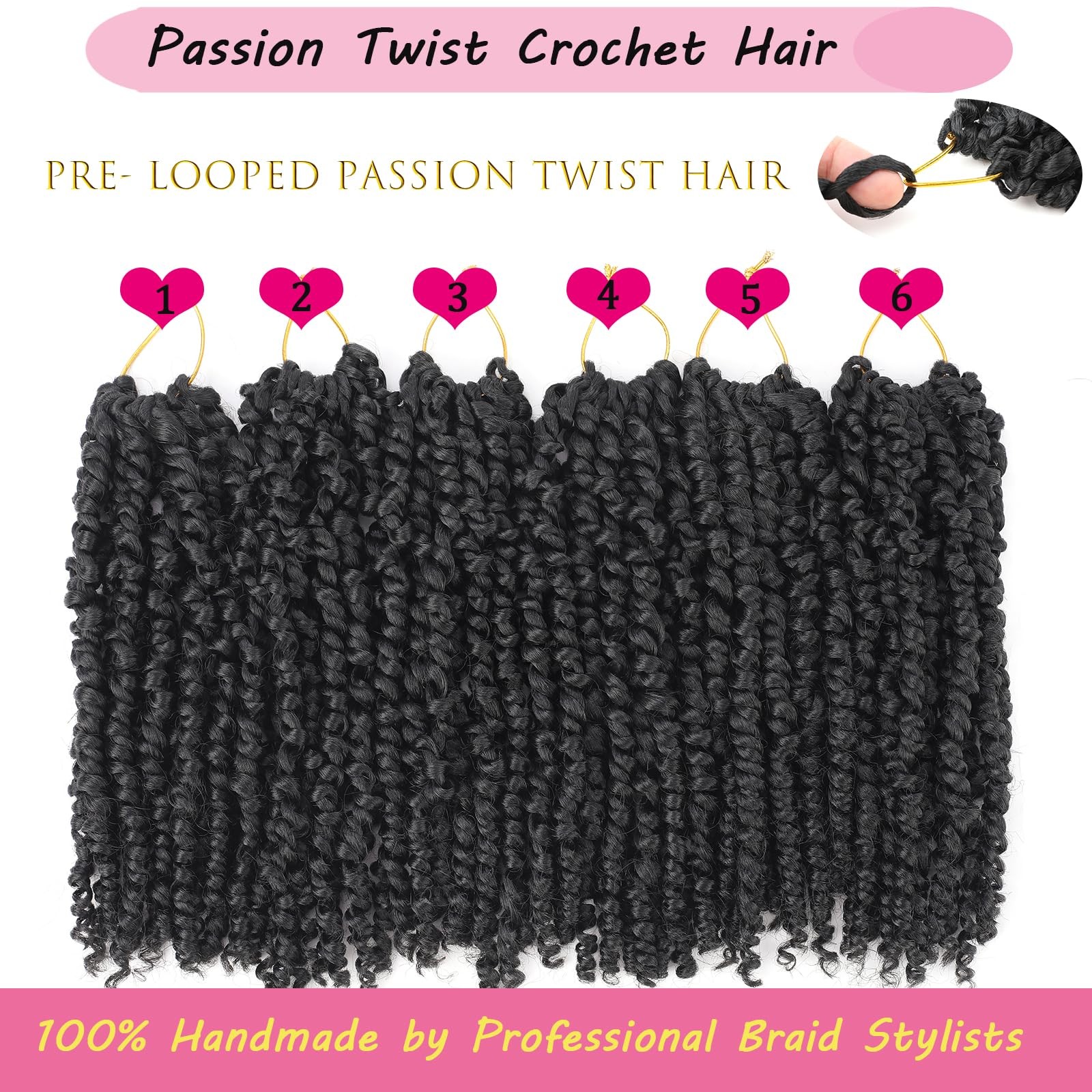 Passion Twist Crochet Hair 10 Inch 6 Packs Pre-Twisted, Pre-Looped, Wavy, Cur…