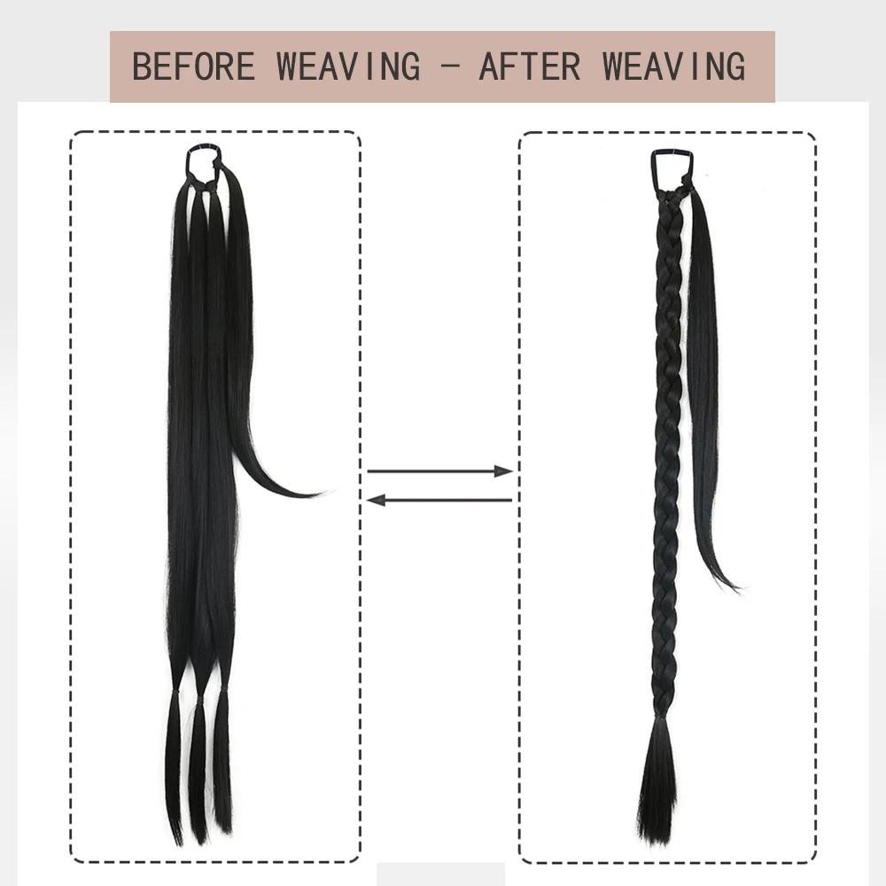 Synthetic Braided Ponytail Hair Extensions Natural Long Black Blonde Hairpiece