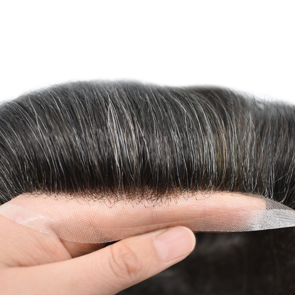 Mens Toupee Hairpiece Swiss Welded Mono Lace Wig for Men Hair System Replacement
