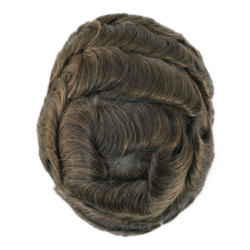 Super Mens Toupee Human Hair System 0.03mm Thin Skin Light Brown Hairpieces #7