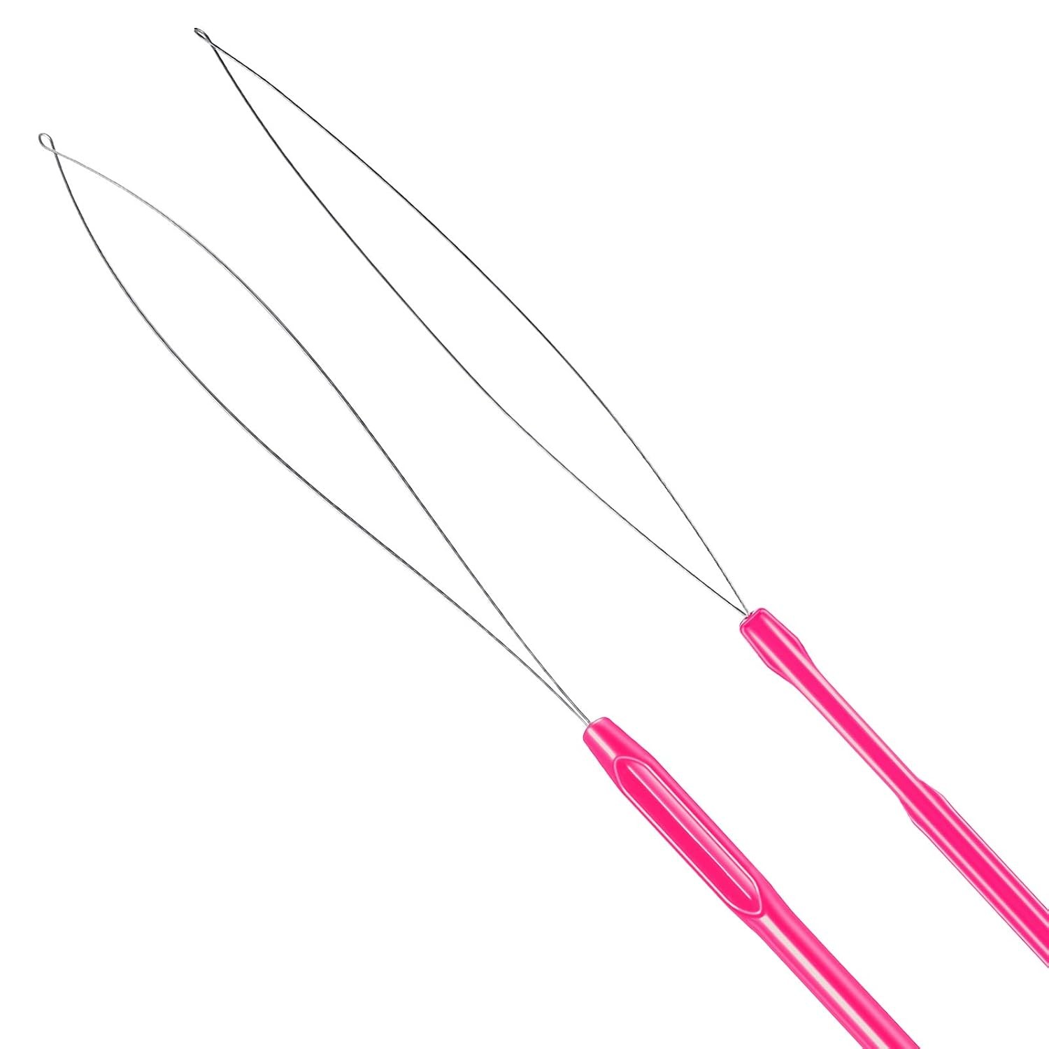10 Pieces Hair Extension Loop Needle Threader Pulling Hook Tool and Bead