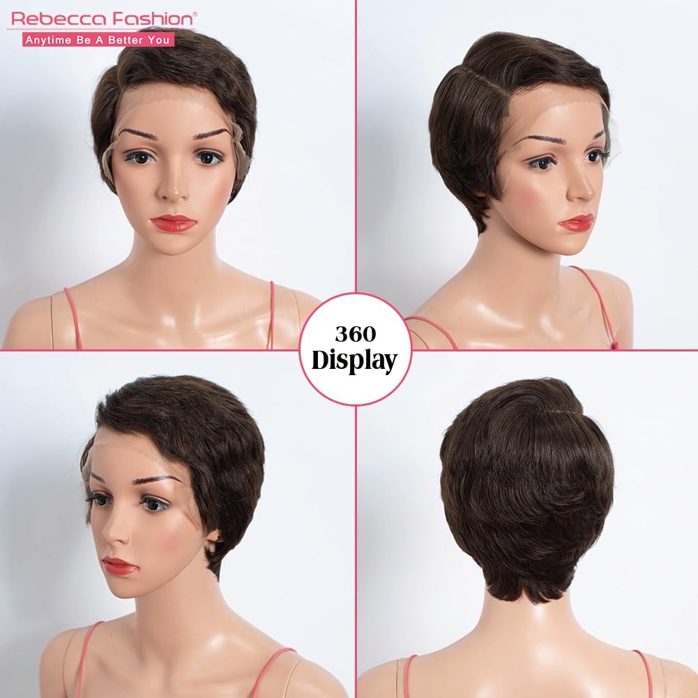 Rebecca Fashion Short Pixie Cut Lace Front Wigs Human Hair Side Part Wig