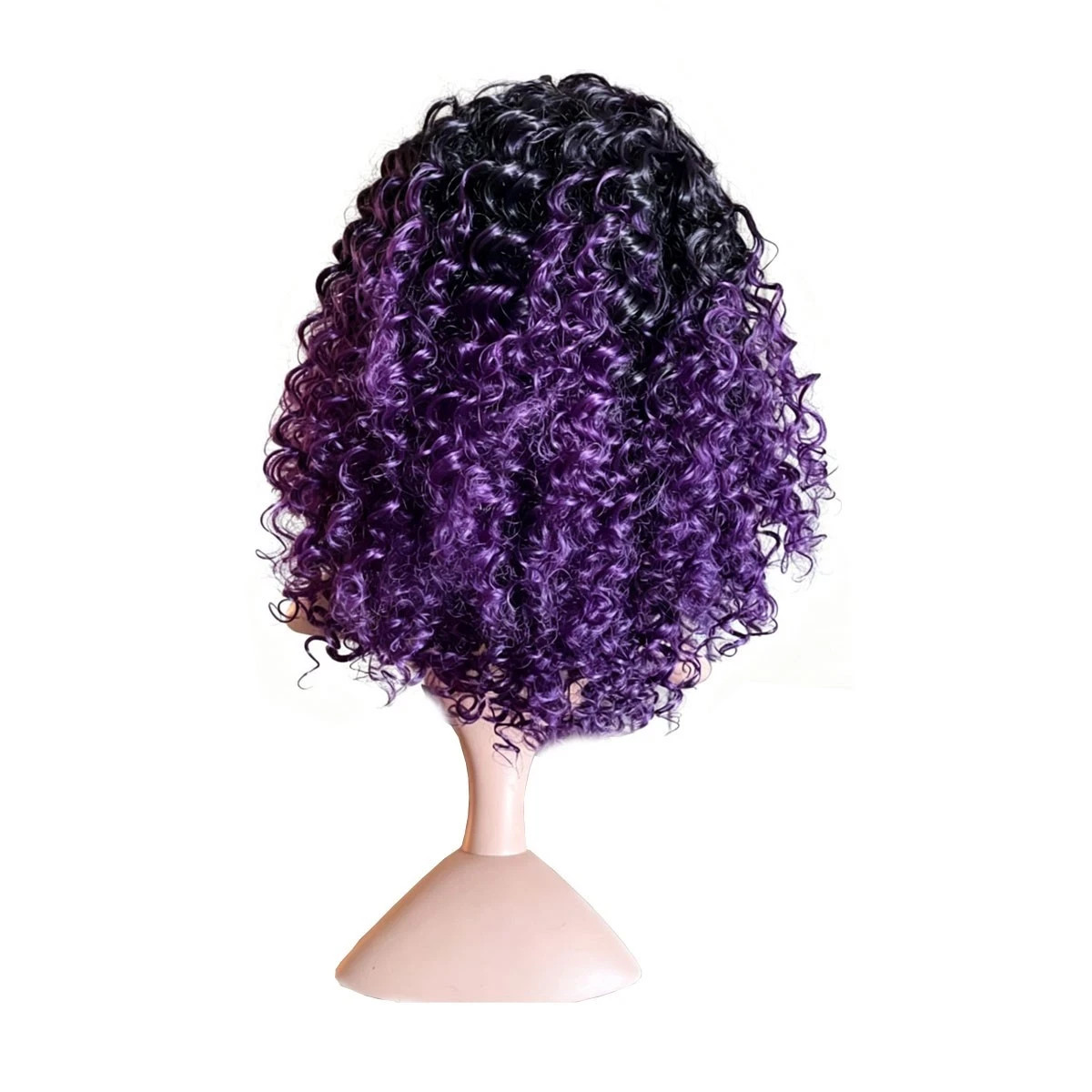 Afro Curly Black Short Ombre Purple Synthetic Hair Wig for Women Every day Wear