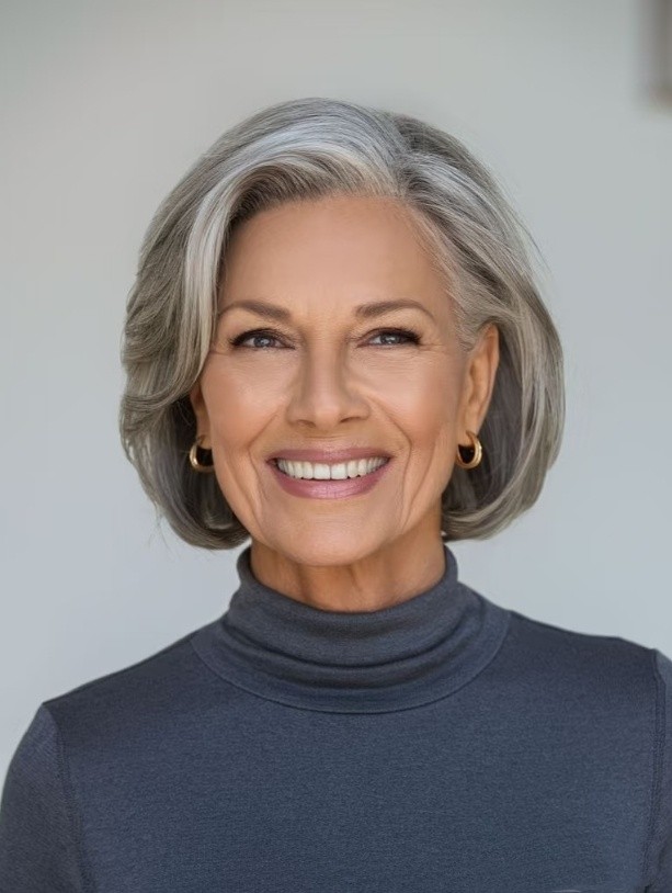 Short Highlight Grey Bob Straight 100% Human Hair Lace Front Wig 13×4
