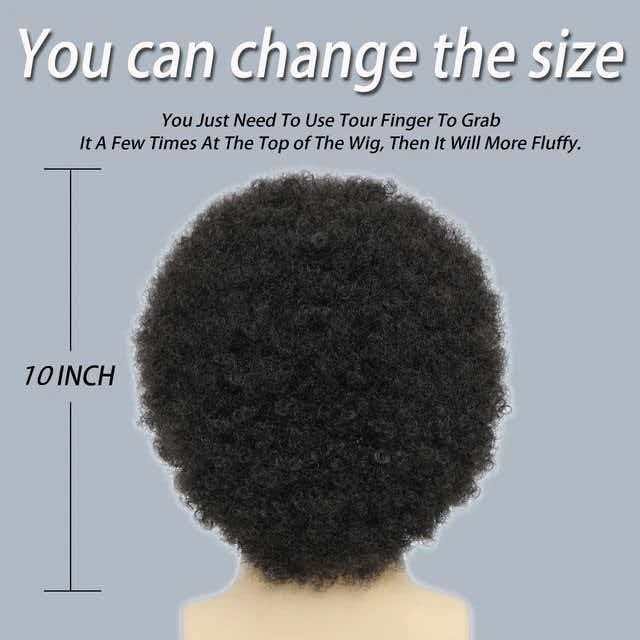 Men’s 10in Kinky Curly Black Wig Full Heat Resistant Synthetic Cosplay Party