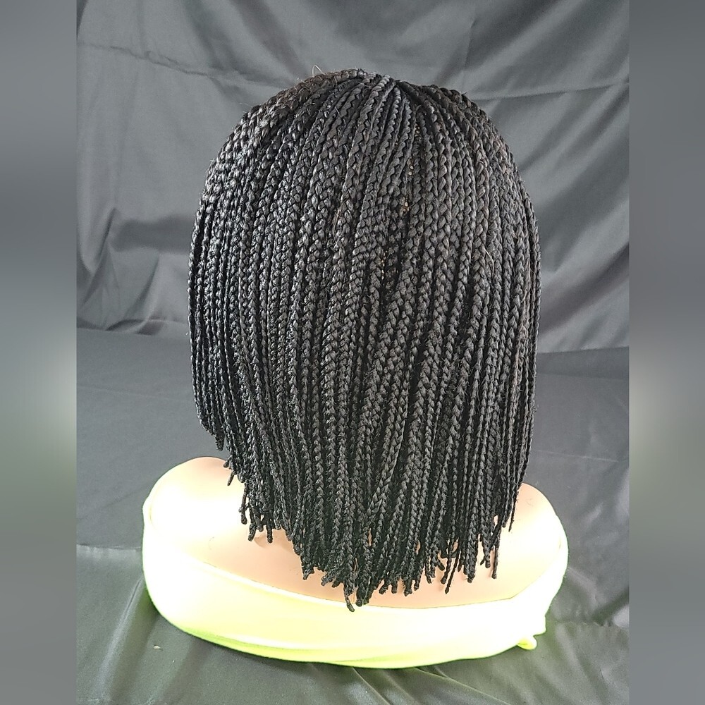 Braided Wig Full Lace Bob Micro Million Braids 6″ Jet Black Glueless NWT Short